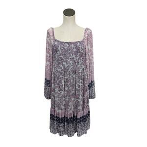 Maison Tara Long Sleeve Floral Chiffon Dress‎ Size 14 Smocked Top Sheer Sleeve